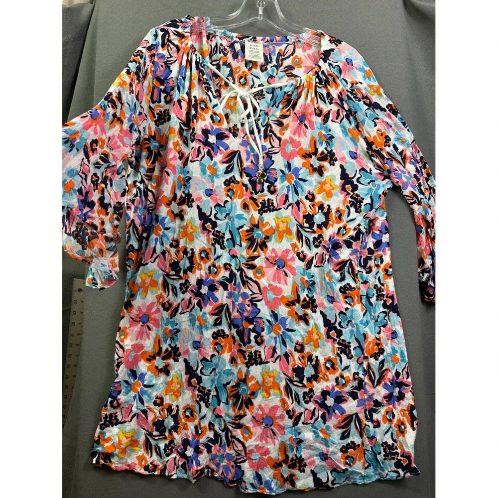 Anne Cole Floral Swim Cover Up XL/XXL Multicolor Ruffle Bell Sleeve ACSC509